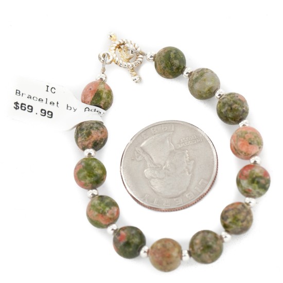Certified Authentic Nickel Navajo Natural Unakite Native American Bracelet 13040-1