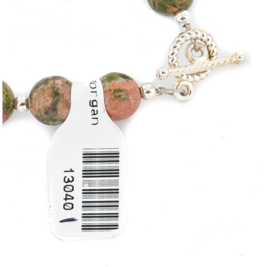 Certified Authentic Nickel Navajo Natural Unakite Native American Bracelet 13040-1