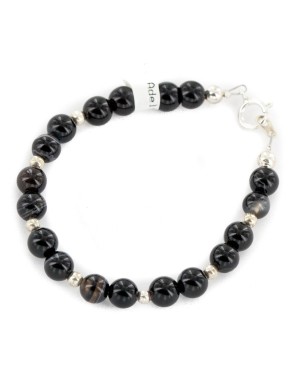 Certified Authentic .925 Sterling Silver Navajo Natural Black Agate Native American Bracelet 13040-3