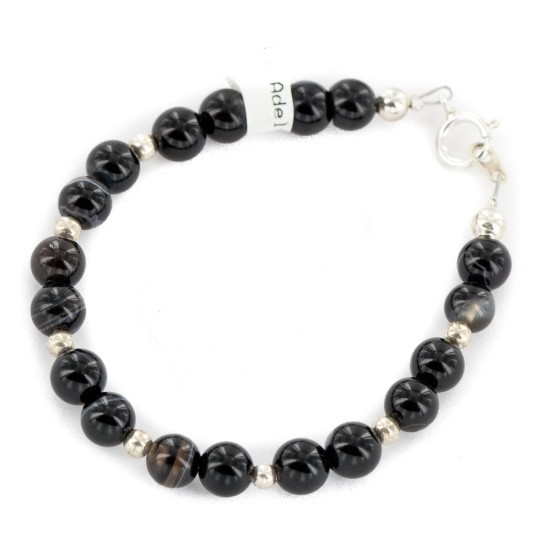 Certified Authentic .925 Sterling Silver Navajo Natural Black Agate Native American Bracelet 13040-3