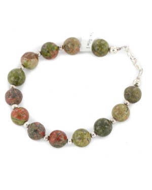 Certified Authentic .925 Sterling Silver Navajo Natural Unakite Native American Bracelet 13040-5