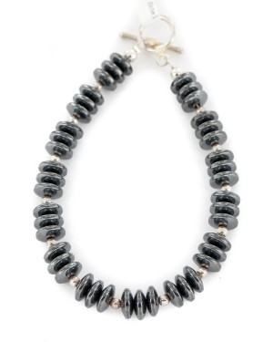 Certified Authentic Nickel Navajo Natural Hematite Native American Bracelet 13038-3