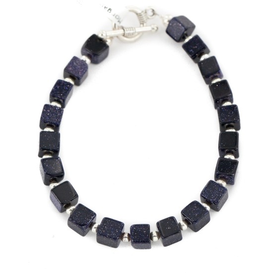Certified Authentic Nickel Navajo Natural Purple Goldstone Native American Bracelet 13038-1