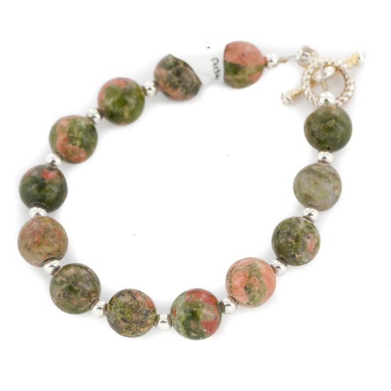 Certified Authentic Nickel Navajo Natural Unakite Native American Bracelet 13040-1