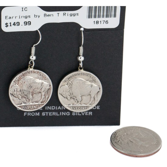 Vintage Style Old Certified Authentic Buffalo Nickel Coin Certified Authentic Navajo .925 Sterling Silver Native American Earrings 18176 Vintage Style Old Certified Authentic Buffalo Nickel Coin Certified Authentic Navajo .925 Sterling Silver Native American Earrings 18176