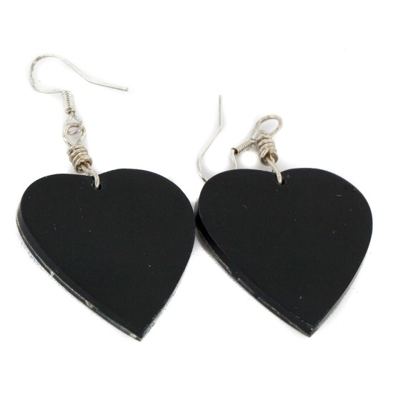 Inlay Heart Certified Authentic Navajo .925 Sterling Silver Hooks Natural Abalone Native American Dangle Earrings 18099-6