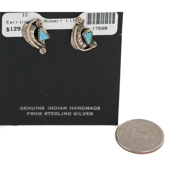 Certified Authentic Feather Navajo .925 Sterling Silver Turquoise Native American Stud Earrings 17598