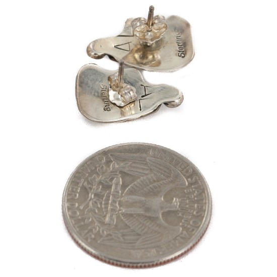 Certified Authentic Feather Navajo .925 Sterling Silver Turquoise Native American Stud Earrings 17598