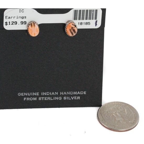 Handmade Navajo Certified Authentic .925 Sterling Silver Spiny Oyster Native American Stud Earrings 18185-1