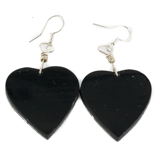 Inlay Heart Navajo Certified Authentic .925 Sterling Silver Hooks Natural Abalone Native American Dangle Earrings 18099-4