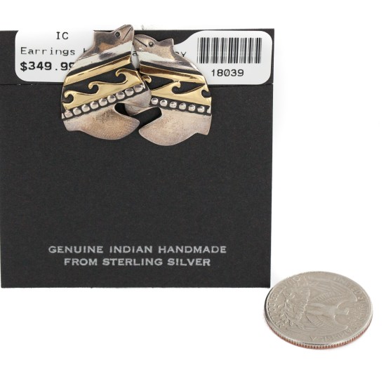Bear 12kt Gold Filled and .925 Sterling Silver Handmade Certified Authentic Navajo Native American Earrings 18039