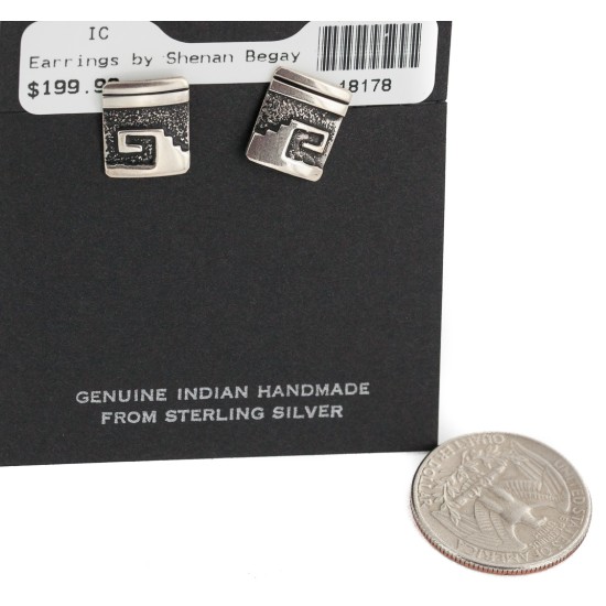 Certified Authentic Handmade .925 Sterling Silver Navajo Native American Earrings 18178