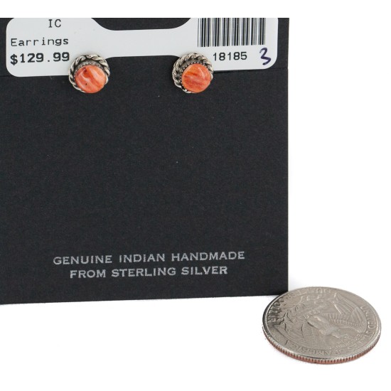 Navajo Handmade Certified Authentic .925 Sterling Silver Spiny Oyster Native American Stud Earrings 18185-3