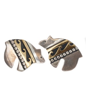 Bear 12kt Gold Filled and .925 Sterling Silver Handmade Certified Authentic Navajo Native American Earrings 18039