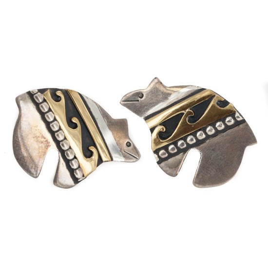 Bear 12kt Gold Filled and .925 Sterling Silver Handmade Certified Authentic Navajo Native American Earrings 18039