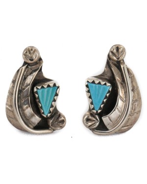 Certified Authentic Feather Navajo .925 Sterling Silver Turquoise Native American Stud Earrings 17598
