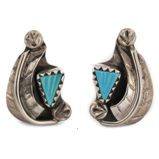 Certified Authentic Feather Navajo .925 Sterling Silver Turquoise Native American Stud Earrings 17598