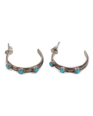 Certified Authentic Navajo .925 Sterling Silver Sterling Silver Turquoise Hoop Native American Earrings 18185-9