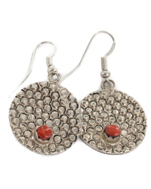 Handmade Certified Authentic Navajo Nickel Coral Native American Dangle Earrings 18181 Handmade Certified Authentic Navajo Nickel Coral Native American Dangle Earrings 18181
