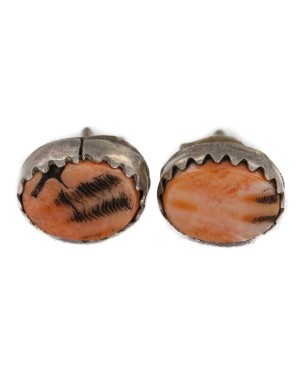 Handmade Navajo Certified Authentic .925 Sterling Silver Spiny Oyster Native American Stud Earrings 18185-1