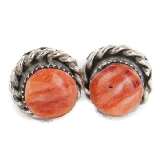 Navajo Handmade Certified Authentic .925 Sterling Silver Spiny Oyster Native American Stud Earrings 18185-3