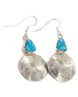 Vintage Style OLD Certified Authentic Buffalo Nickel Coin Certified Authentic Navajo .925 Sterling Silver Natural Turquoise Native American Earrings 18180 Vintage Style OLD Certified Authentic Buffalo Nickel Coin Certified Authentic Navajo .925 Sterling Silver Natural Turquoise Native American Earrings 18180