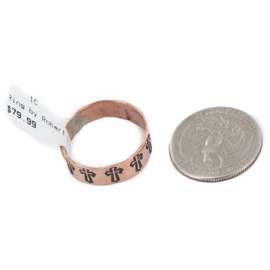 Cross Handmade Certified Authentic Navajo Native American Pure Copper Ring 17091-8 Cross Handmade Certified Authentic Navajo Native American Pure Copper Ring 17091-8