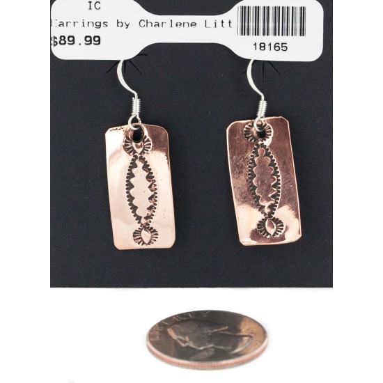 Handmade Navajo Certified Authentic Pure Copper Dangle Native American Earrings 18165
