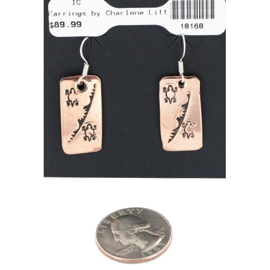 Certified Authentic Handmade Navajo Geco Pure Copper Dangle Native American Earrings 18168