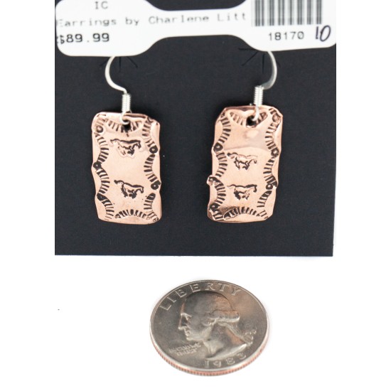 Handmade Certified Authentic Horse Navajo Pure Copper Dangle Native American Earrings 18170-10