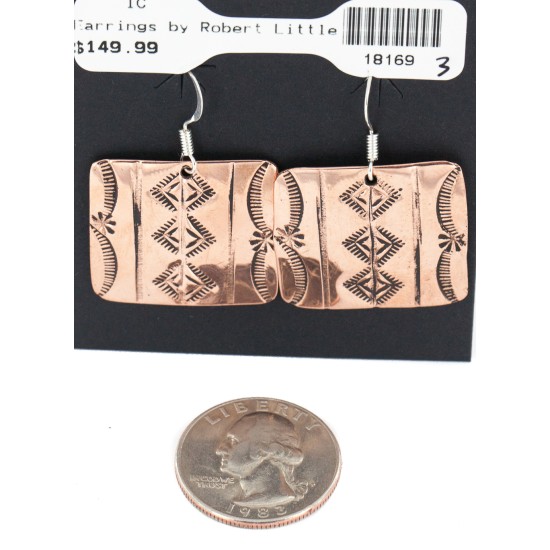 Handmade Certified Authentic Mountain Navajo Pure Copper Dangle Native American Earrings 18169-3