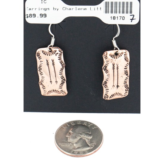 Handmade Certified Authentic Arrow Navajo Pure Copper Native American Dangle Earrings 18170-7