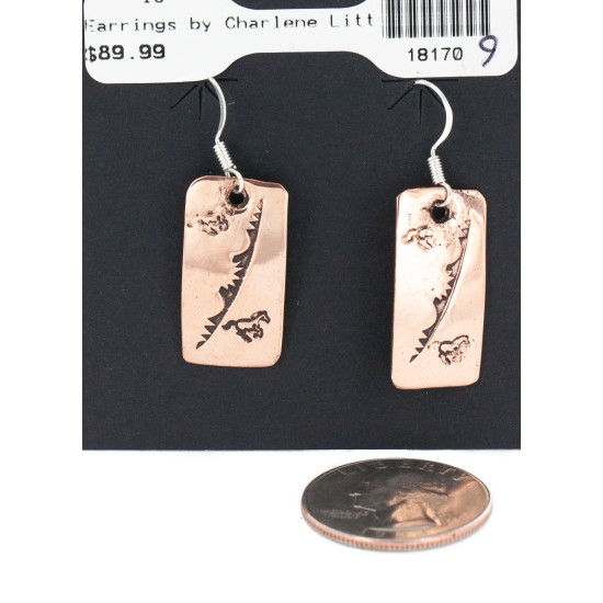 Handmade Horse Certified Authentic Pure Copper Navajo Native American Dangle Earrings 18170-9