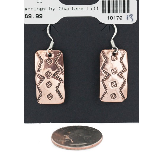 Handmade Certified Authentic Pure Copper Navajo Native American Dangle Earrings 18170-13