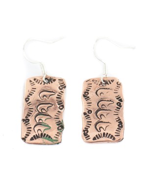 Certified Authentic Handmade Navajo Bear Pure Copper Dangle Native American Earrings 18170-5