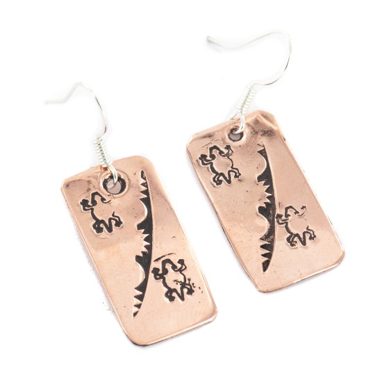 Certified Authentic Handmade Navajo Geco Pure Copper Dangle Native American Earrings 18168