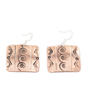 Certified Authentic Handmade Navajo Mountain Wave Pure Copper Dangle Native American Earrings 18169