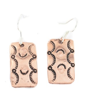 Certified Authentic Handmade Pure Copper Navajo Native American Dangle Earrings 18170-4
