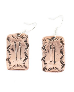 Handmade Certified Authentic Arrow Navajo Pure Copper Native American Dangle Earrings 18170-7