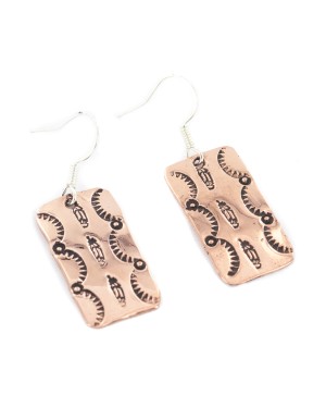 Handmade Certified Authentic Feather Navajo Mountain Pure Copper Dangle Native American Earrings 18163