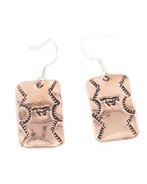 Handmade Certified Authentic Horse Mountain Navajo Pure Copper Native American Dangle Earrings 18170-6