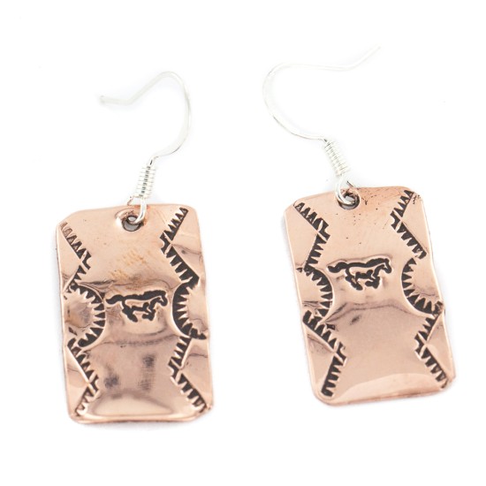 Handmade Certified Authentic Horse Mountain Navajo Pure Copper Native American Dangle Earrings 18170-6