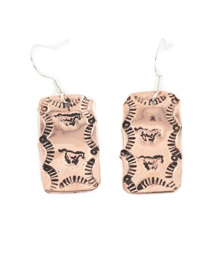 Handmade Certified Authentic Horse Navajo Pure Copper Dangle Native American Earrings 18170-10