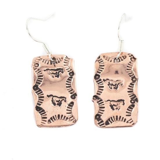 Handmade Certified Authentic Horse Navajo Pure Copper Dangle Native American Earrings 18170-10