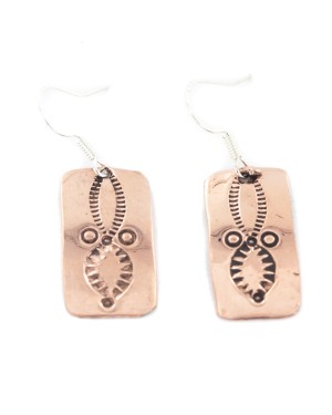 Handmade Certified Authentic Navajo Pure Dangle Copper Native American Earrings 18164
