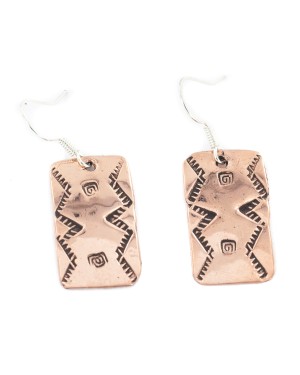 Handmade Certified Authentic Pure Copper Navajo Native American Dangle Earrings 18170-8