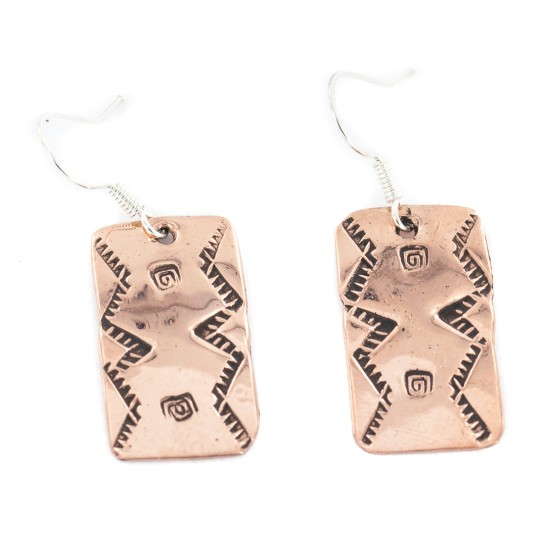 Handmade Certified Authentic Pure Copper Navajo Native American Dangle Earrings 18170-8