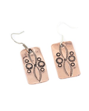 Handmade Certified Authentic Sun Navajo Mountain Pure Copper Dangle Native American Earrings 18162