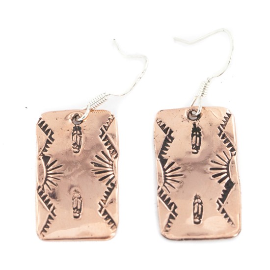 Handmade Feather Certified Authentic Pure Copper Navajo Native American Dangle Earrings 18170-1