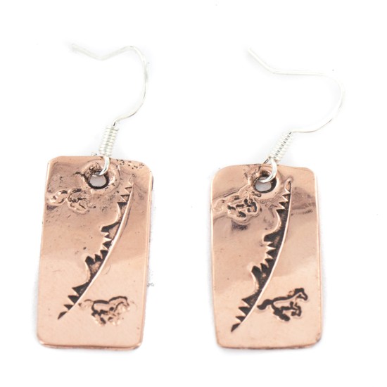 Handmade Horse Certified Authentic Pure Copper Navajo Native American Dangle Earrings 18170-9